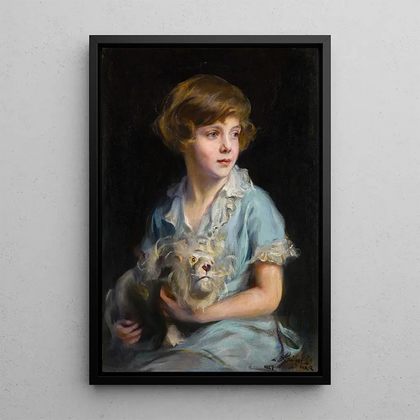 portret dziecka z lwem Steiff - Philip Alexius de László — oprawiony obraz na ścianie