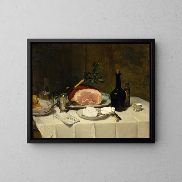Martwa natura z szynką - Philippe Rousseau — oprawiony obraz na ścianie