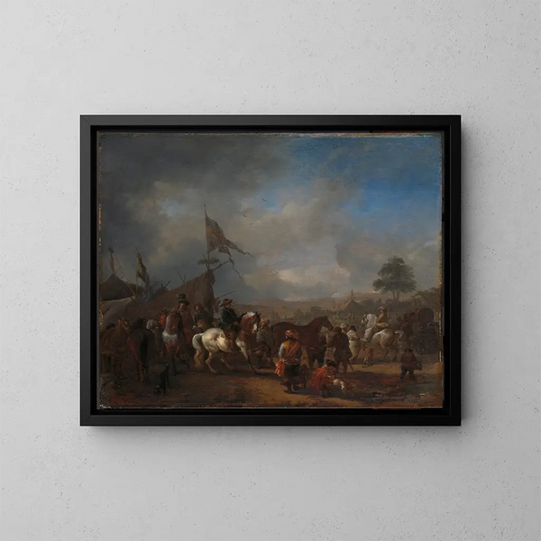 Aukcja koni w pobliżu obozu wojskowego - Philips Wouwerman — oprawiony obraz na ścianie