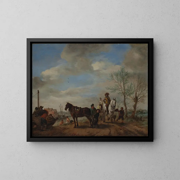 Mężczyzna i kobieta na koniu - Philips Wouwerman — oprawiony obraz na ścianie
