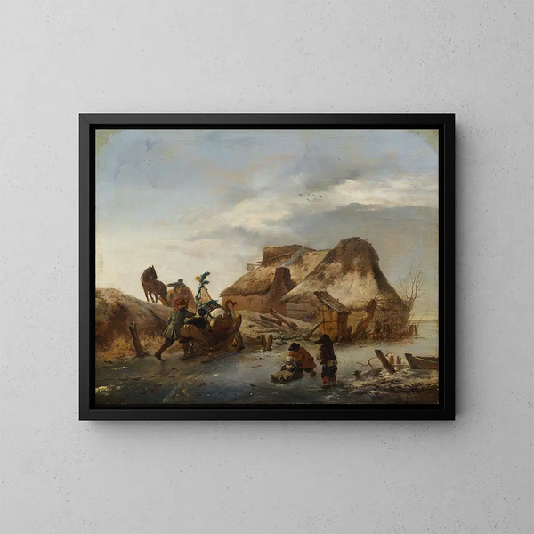 Un traîneau de noble sur la glace - Philips Wouwerman — oprawiony obraz na ścianie