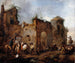 Dziedziniec z kowalem naprawiającym buty koniowi - Philips Wouwerman — widok dzieła
