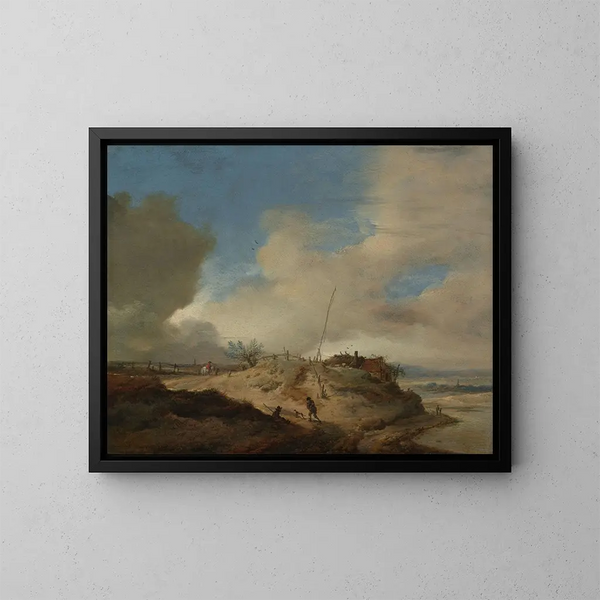 Krajobraz wydmy z masztami sygnalizacyjnymi - Philips Wouwerman — oprawiony obraz na ścianie