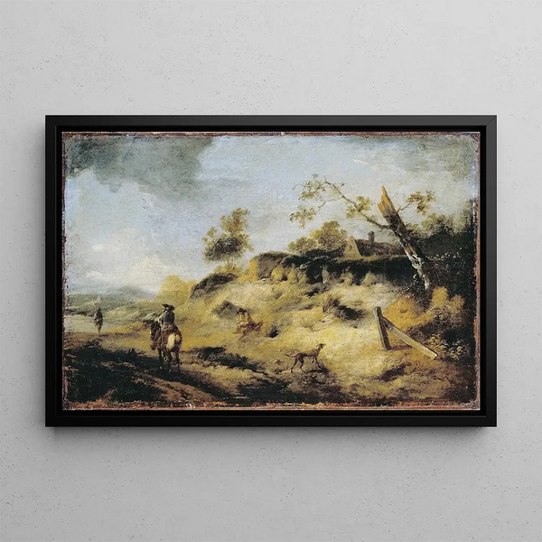 Piaszczysta plaża z podróżnikami - Philips Wouwerman — oprawiony obraz na ścianie