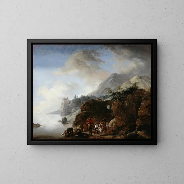 Podróżnicy czekający na prom - Philips Wouwerman — oprawiony obraz na ścianie