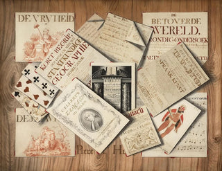 Piere De Hoop - Trompe lil of a frontispiece of the Bible scores and playing cards.webp