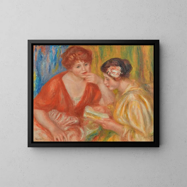 La Lecture. Dwie kobiety w czerwonych i różowych bluzkach - Pierre-Auguste Renoir — oprawiony obraz na ścianie