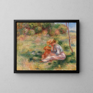 Kobieta i dziecko na trawie - Pierre-Auguste Renoir — oprawiony obraz na ścianie