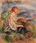 Kobieta w bluzce z tiulu i czarnej spódnicy Kobieta w bluzce z tiulu i czarnej spódnicy na pejzażu - Pierre-Auguste Renoir — widok dzieła
