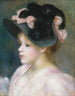 Młoda dziewczyna w różowym i czarnym kapeluszu - Pierre-Auguste Renoir — widok dzieła