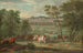 Widok na Château Neuf de Saint-Germain-en-Laye z wyjazdem na polowanie - Pierre-Denis Martin — widok dzieła