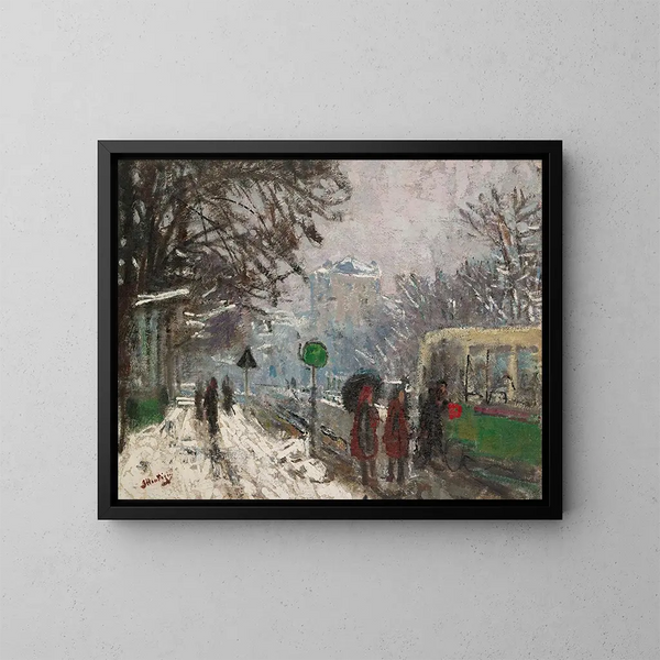 Boulevard Bineau pod śniegiem - Pierre-Eugène Montzin — oprawiony obraz na ścianie