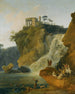 Les cascades de Tivoli avec des personnages au repos et à la chasse - Pierre-Jacques Volaire — widok dzieła