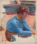 zamyślonej kobiety w niebieskim gorsecie - Pierre Bonnard — widok dzieła