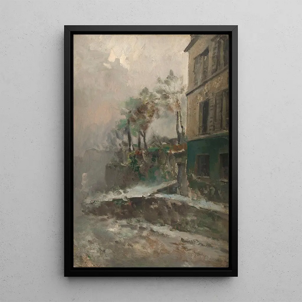 Rue de Montmartre sous la neige - Pierre Jacques Pelletier — oprawiony obraz na ścianie