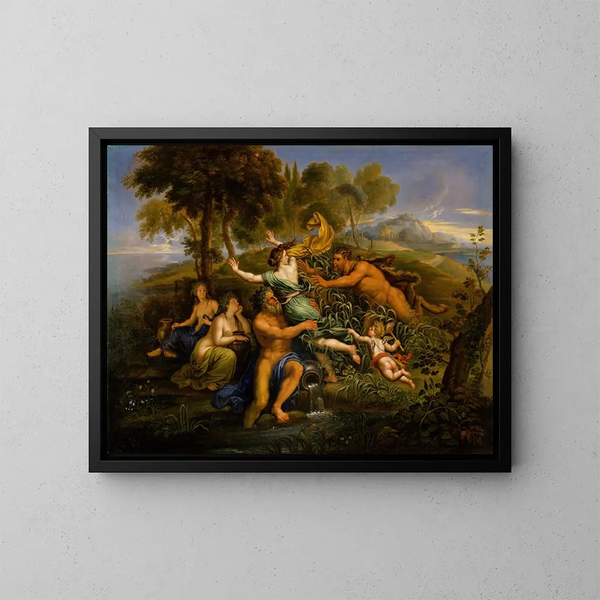 Pan i Syrinx - Pierre Mignard — oprawiony obraz na ścianie