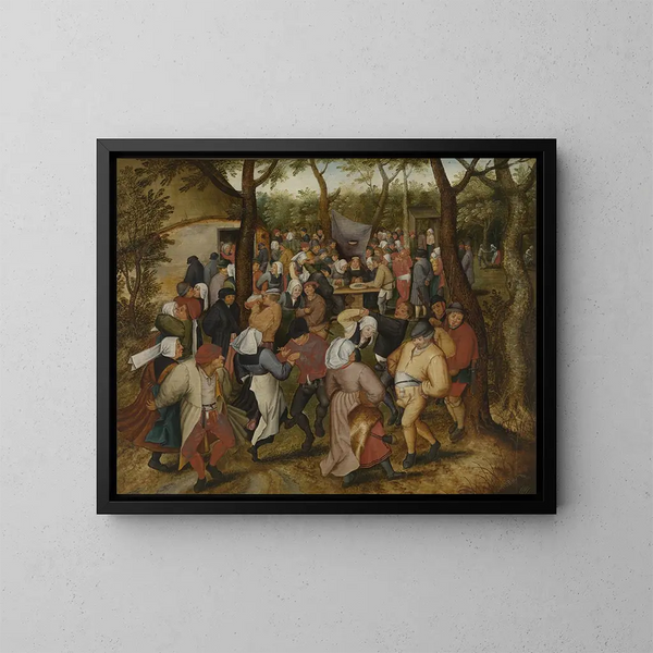 Tańczący na weselu na świeżym powietrzu - Pieter Brueghel młodszy — oprawiony obraz na ścianie