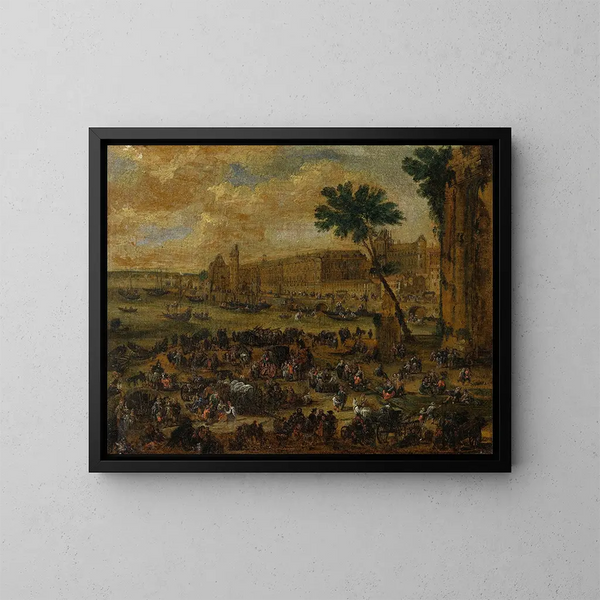Le Louvre et la Galerie du bord de l'eau vus du Pont Neuf - Pieter Casteels — oprawiony obraz na ścianie