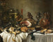Martwa natura z roemerem, glinianym dzbankiem, odwróconym srebrnym kieliszkiem, szynką i innymi przedmiotami ułożonymi na obrusie - Pieter Claesz — widok dzieła
