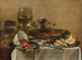 Martwa natura z wędzonym śledziem, orzechami, białymi porzeczkami i truskawkami leśnymi - Pieter Claesz — widok dzieła