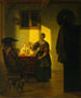 Mężczyzna i kobieta grający w karty z służącą - Pieter de Hooch — widok dzieła