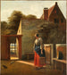 Kobieta sprzątająca z wiadrem na podwórku - Pieter de Hooch — widok dzieła
