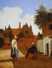 Cour de Delft le soir, une femme filant - Pieter de Hooch — widok dzieła