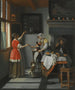 wnętrza z dzieckiem karmiącym papugę - Pieter de Hooch — widok dzieła