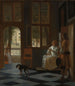 Mężczyzna wręcza kobietę list w hallu domu - Pieter de Hooch — widok dzieła