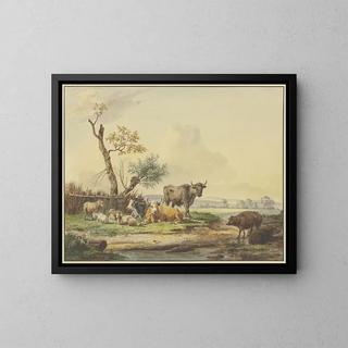 Pieter Gerardus van Os - Bei einem Zaun Vieh auf der Weide rechts zwei Schweine.webp