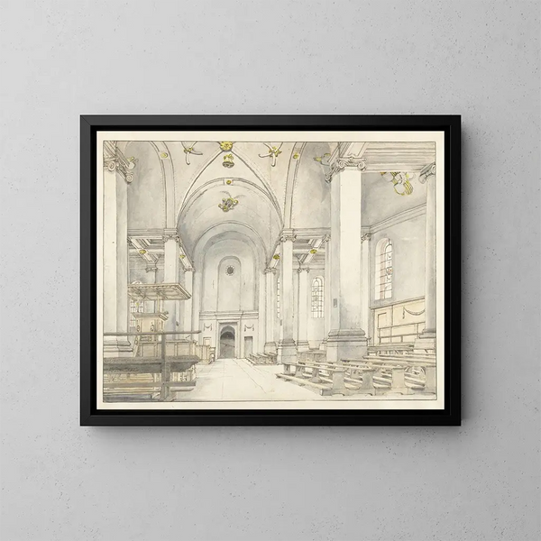 Widok na nawę Nieuwe Kerk w Haarlem i patrząc na zachód - Pieter Jansz Saenredam — oprawiony obraz na ścianie