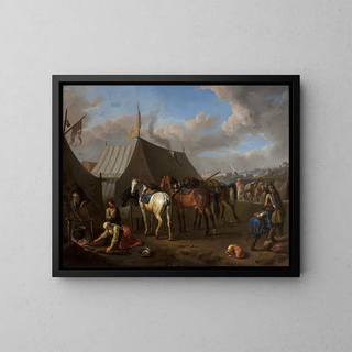 Pieter van Bloemen - Camp Scene with a Woman at the Bonfire to the Left.webp
