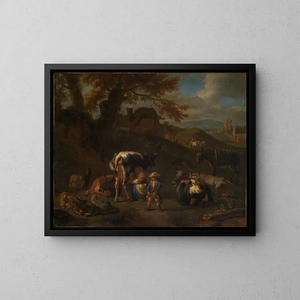 Scena pasterzy - Pieter van Bloemen — oprawiony obraz na ścianie