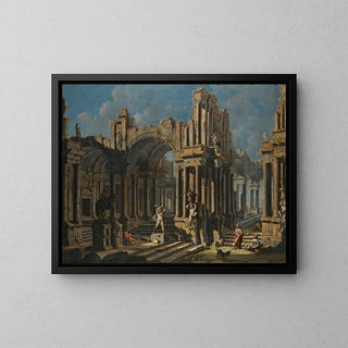 Pietro Capelli - An Architectural Capriccio With A Statue Of Hercules And Figures In Classical Costume.webp