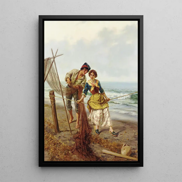 Le filet du pêcheur - Pietro Gabrini — oprawiony obraz na ścianie