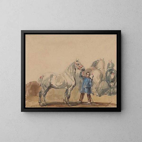 L'homme de l'écurie et les chevaux - Piotr Michałowski — oprawiony obraz na ścianie