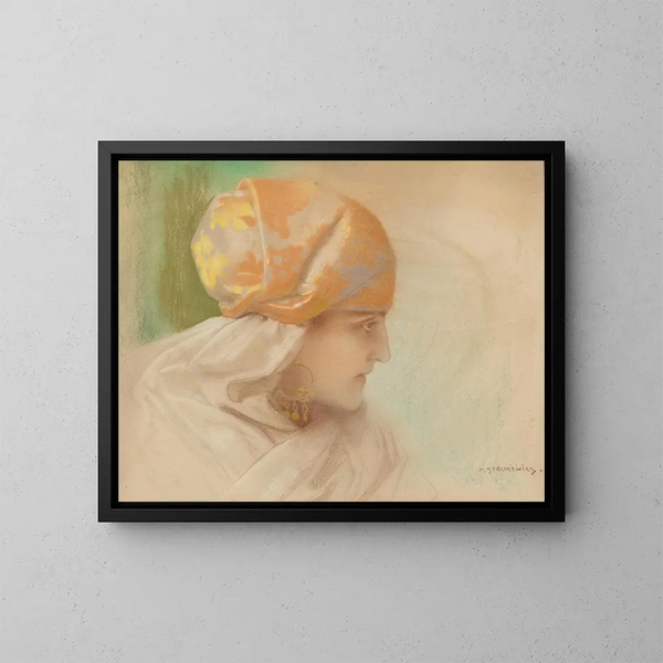 Portret kobiety z kolczykami - Piotr Stachiewicz — oprawiony obraz na ścianie