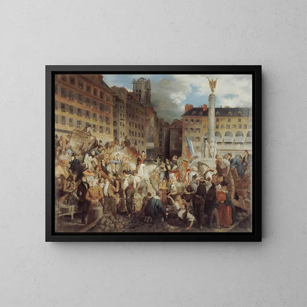 Le duc d'Orléans se rendant à l'hôtel de ville traverse la place du Châtelet le 31 juillet 1830 - Prosper Lafaye — oprawiony obraz na ścianie