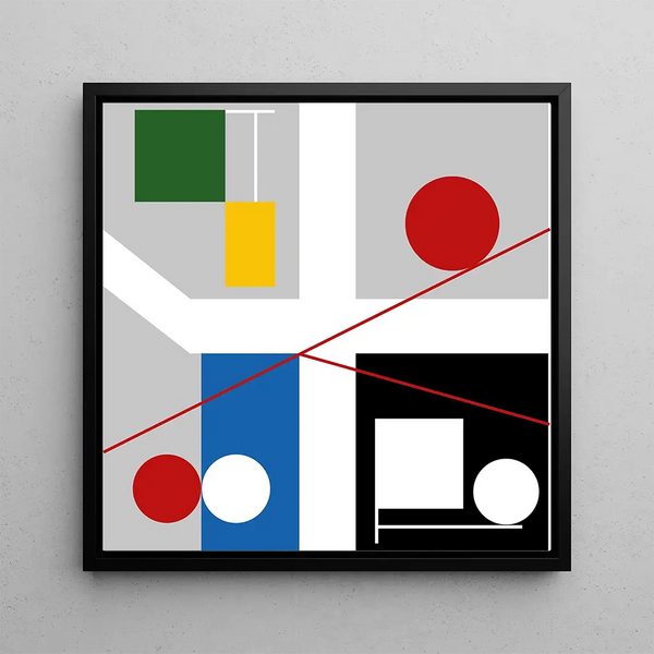 Quatre espaces avec des cercles rouges roulants - Myriam Thyes