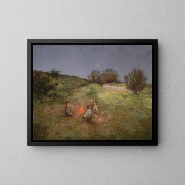 Dzieci wokół ogniska - Raimund Ritter von Wichera — oprawiony obraz na ścianie