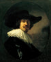 Portret mężczyzny w kapeluszu z szerokim rondem - Rembrandt van Rijn — widok dzieła
