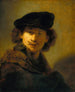 Autoportret w czapce z welurowym beretem - Rembrandt van Rijn — widok dzieła