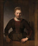 Młoda kobieta przy półotwartych drzwiach - Rembrandt van Rijn — widok dzieła