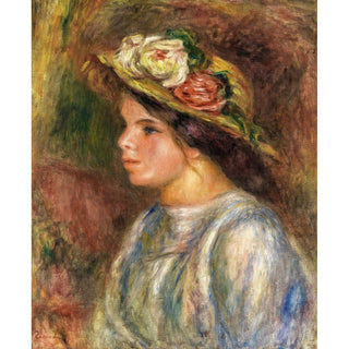 Reproduction Buste de Femme, Chapeau de Paille Garni - Pierre-Auguste Renoir