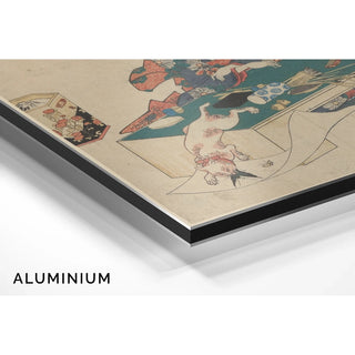 Reproduction Femme à table, chat blanc bondissant sur un papillon - Utagawa Kuniyoshi