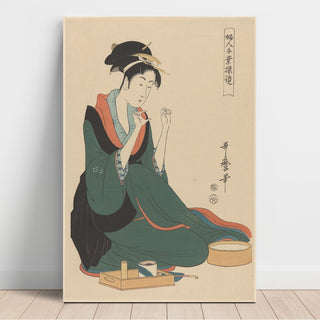 Reproduction Femme avec du fil - Kitagawa Utamaro