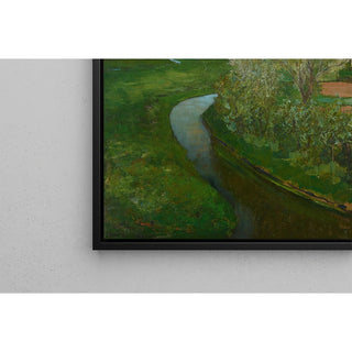 Reproduction Fossé d'irrigation courbé bordant une cour de ferme avec des arbres en fleurs - Piet Mondriaan