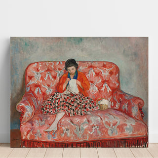 Reproduction Jeune Fille Cousant sur un Canapé - Henri Lebasque