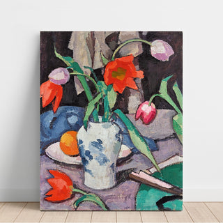 Reproduction Nature morte avec tulipes et éventail - Samuel John Peploe