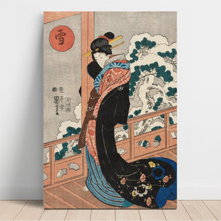 Reproduction Neige; beauté sur une véranda milieu du XIXe siècle - Utagawa Kuniyoshi
